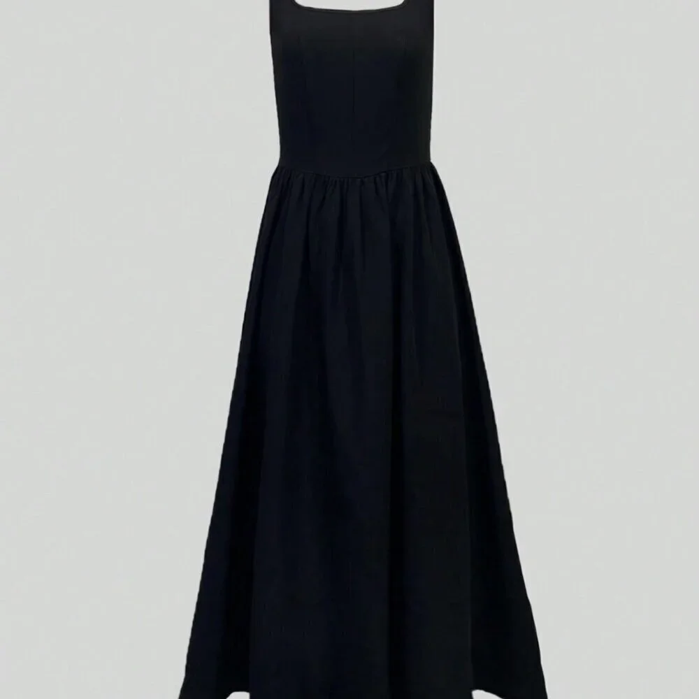 Black Elegant Women's Sleeveless V-Neck Ruffled Waist Fitted Mini Dress - Picture 4 of 4